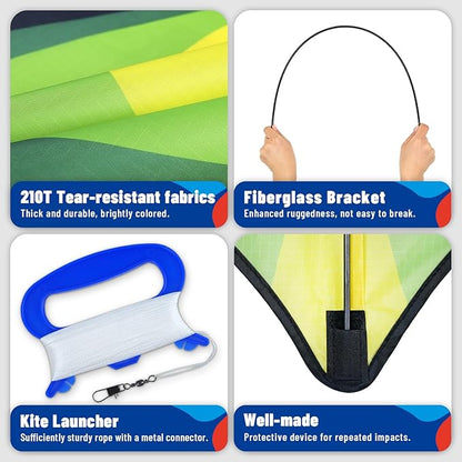 Red Green Blue Three Piece Large Delta Kite,Extremely Easy to Launch for Beginners,Kites for Kids and Adults,Kite for Outdoor Activities Family Parties and Beach Games(Green+Red+Blue, 3)