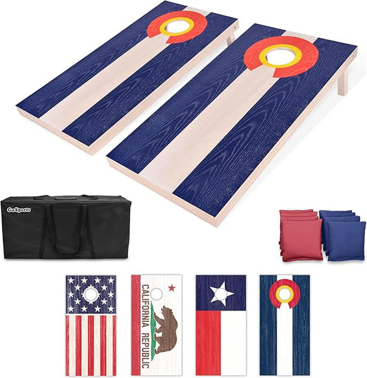 GoSports 4 x 2 ft Flag Series Wood Cornhole Sets – American Flag or State Flags – Includes 2