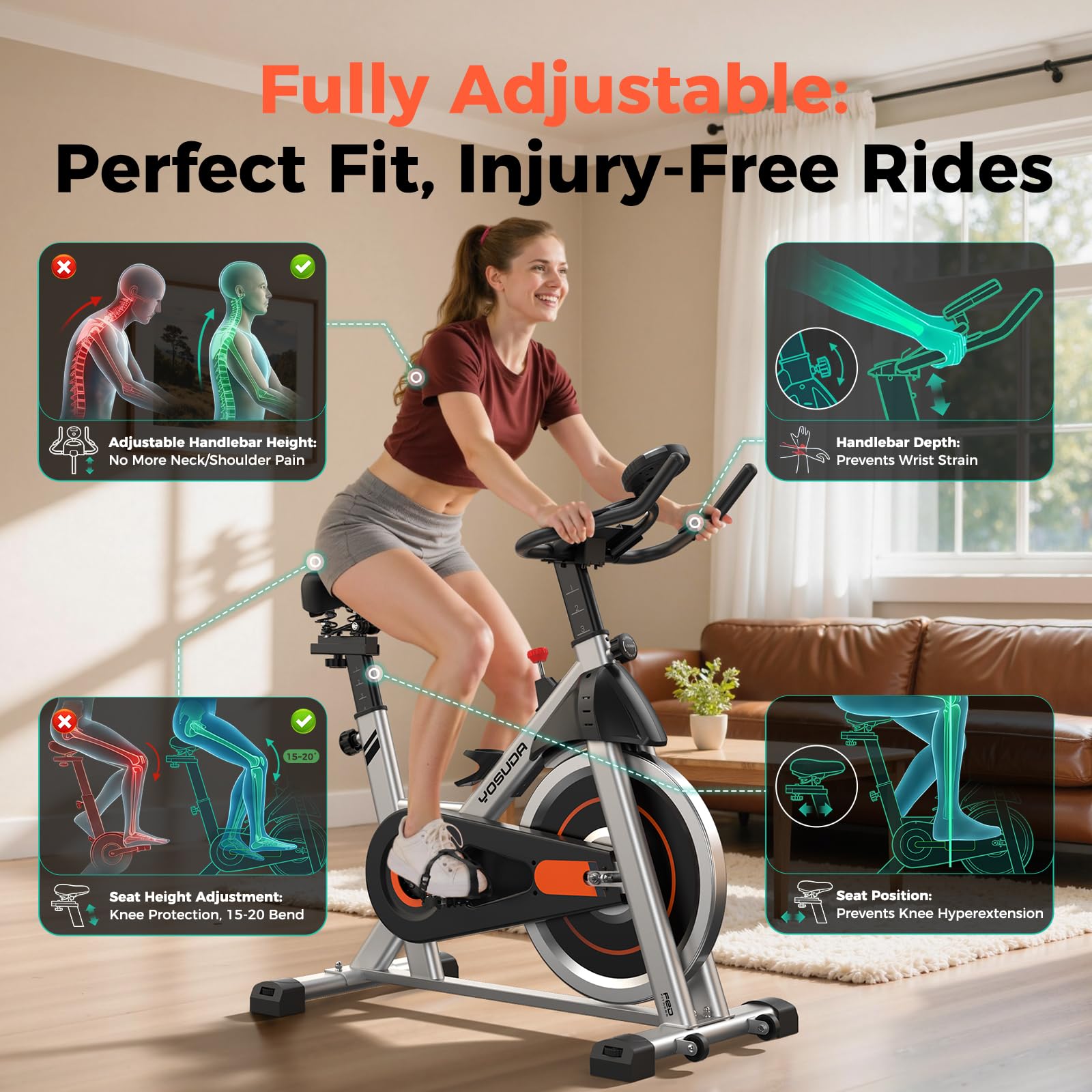 YOSUDA Exercise Bike, Brake Pad Stationary Bike for Home with Exclusive App, Magnetic Indoor