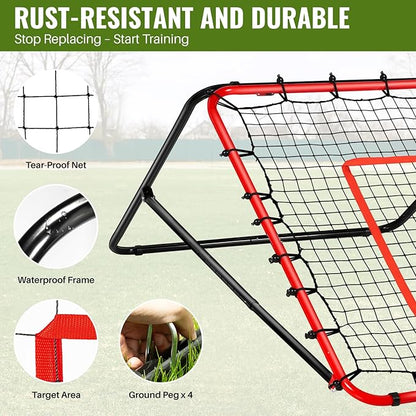 Soccer Rebounder Net & Soccer Training Equipment - 4x4 FT Adjustable Rebound Board for Precision Passing, Shooting, First Touch, and Ball Control Drills for Kids, Teens & Adults