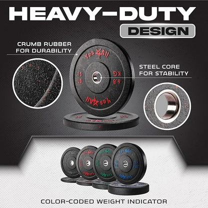 Yes4All 2" Bumper Plate, 10-190 LB Olympic Rubber Weight Plate with Steel Hub for WeightLifting, Strength Training, Home Gym, Less Impact, Absorb Bounce & Shock, Multiple Options