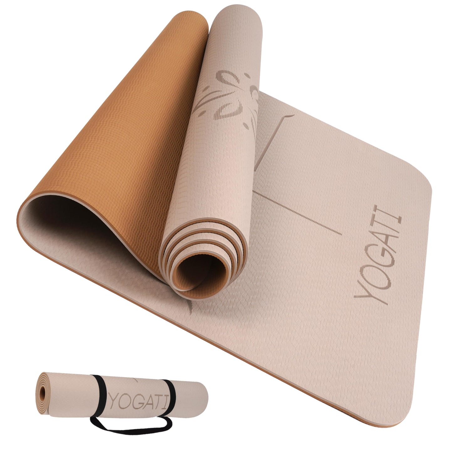 YOGATI® Non Slip Yoga Mat with Alignment Lines. Home Workout Mat for Women, Men and Kids. Thick