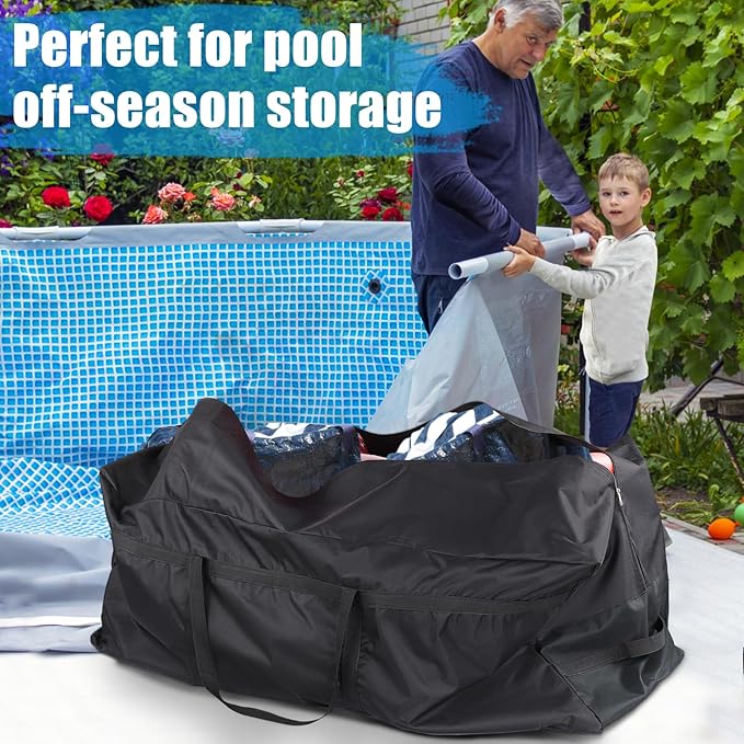 140 Gallon Extra Large Storage Bag for Aboveground Pools - Heavy-duty Pool Cover Storage with 4 Carrying Handles, Outdoor Patio Cushion Bag, 56''x24''x24''
