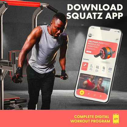 SQUATZ Pull-Up Workout Station with Bench - Multifunctional Gym Equipment Setup w/Pulling Bar, Sit-Up Board, Backrest, Elbow Pad, & Steel Main Frame, Great for Home Exercise and Weight Training