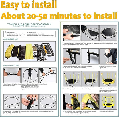 60" Trampoline for Kids, 5 FT Indoor & Outdoor Toddler Baby Trampoline with Basketball Hoop, Safety Enclosure, Birthday Gifts for Kids, Gifts for Boy and Girl, Age 3-8