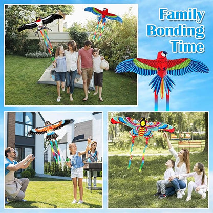 4Pcs Large Fishing Rod Kite for Kid Adults 23.62 Inch Vivid Swallow Parrot Phoenix Butterfly Kite Bulk, Easy to Fly, Kites for Adults Family in Spring Outdoor Beach Team Building