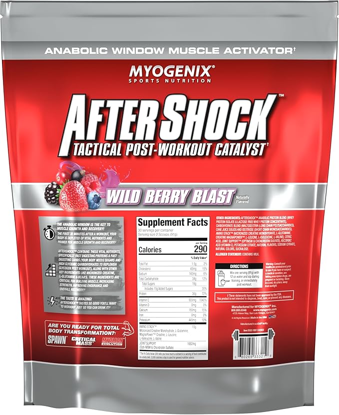 Myogenix Aftershock Post Workout ??Muscle Growth Whey Protein Powder ??Speeds Up Muscle Growth and Recovery ??Supports Joint Health and Replenishes Glycogen ??Wildberry Blast, 6 lbs