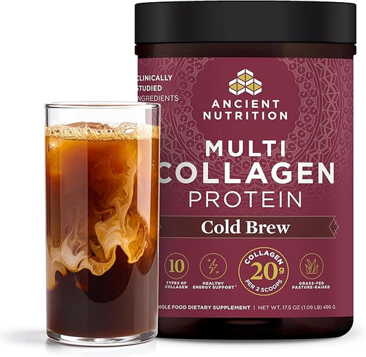 Ancient Nutrition Hydrolyzed Collagen Peptides Powder, Cold Brew Multi Collagen Protein for Women