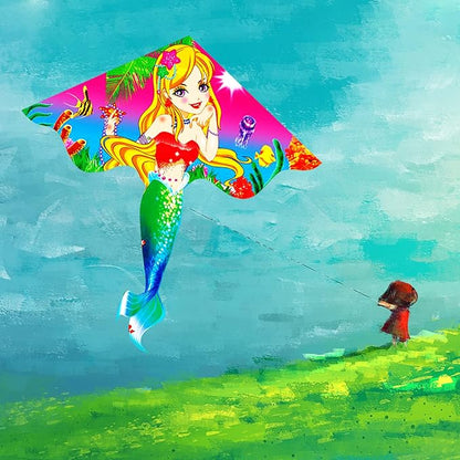 HENGDA KITE Beautiful Mermaid Kite for Kids Children Lovely Cartoon,Easy to Fly and Assemble,Suitable for Outdoor Activities