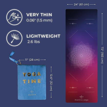 Mantra Yoga Travel PRO 1.5mm - Foldable Fitness & Exercise Mat with Bag | Lightweight, Compact & Eco-Friendly | Non-Slip & Washable | For All Types of Yoga | 72" L x 24" W | 2.6 lbs