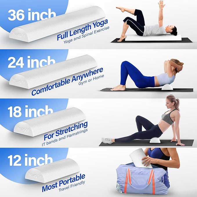 Yes4All Medium Firm Half Foam Rollers for Post-Workout Relaxation, 12/18/24/36 inch PE Foam Roll for Back Massage & Yoga Exercise