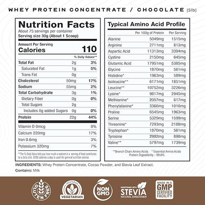 Muscle Feast Grass-Fed Whey Protein Concentrate Powder, All Natural, Hormone Free Pasture Raised Whey Protein Powder for Women & Men, Clean, Non-GMO & Gluten Free Whey Concentrate - Chocolate, 5lb