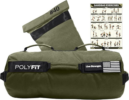 Polyfit Sandbag Pro - Workout Sandbag with Triple Closure Filler Bag and Reinforced Nylon Webbing - Sand Not Included - Multiple Colors & Sizes