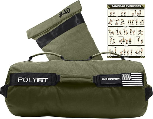 Polyfit Sandbag Pro - Workout Sandbag with Triple Closure Filler Bag and Reinforced Nylon Webbing - Sand Not Included - Multiple Colors & Sizes