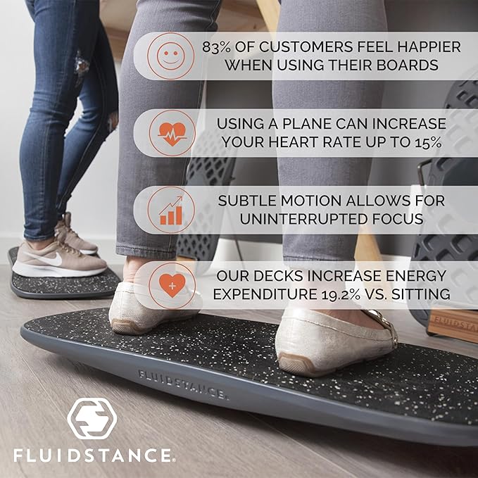 FluidStance Adult Balance Board for Standing Desk - Anti Fatigue USA Made 360 Degree Rocker Wobble Board as Exercise Equipment to Increase Focus & Movement - Sustainable Anti-Slip Plane Standing Board