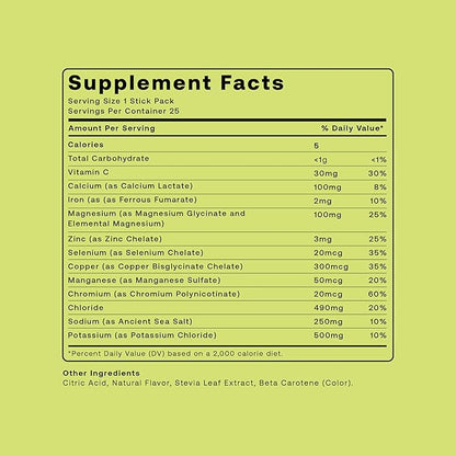Hydrogen Water + Electrolytes Drink Mix | H2 Hydration Packets with Molecular Hydrogen, Sodium, Potassium, Magnesium, Calcium, and Minerals | No Sugar | Lemon Lime | 25 ct