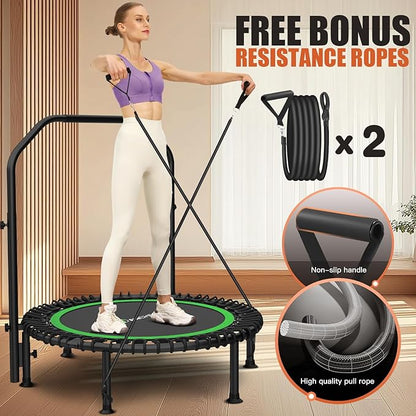 Bungee Rebounder Trampoline,ANCHEER 40" Foldable Fitness Trampoline with 4-Level Adjustable Handlebar, 450LBS Capacity, Resistance Ropes&Upgraded Bungees Safe for Home/Cardio,Workout Indoor/Outdoor