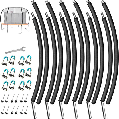 6PCS Trampoline Replacement Curved Pole, Universal Trampoline Enclosure Pole Fits for 8-16FT Curved Pole Trampoline Frame, Replacement Poles Include Foam Sleeve & Hardware for 2 Installation Ways