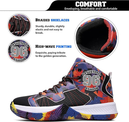 ASHION Kids Basketball Shoes Boys Girls Sneakers Mid-Top Lace Up Cushion Anti Slip Athletic Outdoor Sport Shoes for Unisex-Child