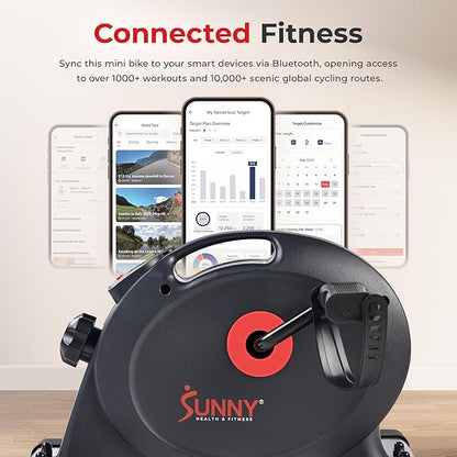 Sunny Health & Fitness Smart Under-Desk Bike Exerciser, Low-Impact Cardio Cycling Equipment for Home/Office, Mini Paddler for Arm/Leg Mobility Training, Free SunnyFit App Connect, Optional Motorized