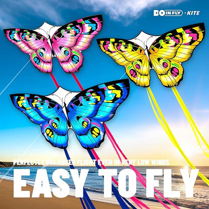 The Doinfly Butterfly-Shaped Kite is an Easy-to-Fly Kite Suitable for Both Children and Adults, and is Highly Suitable for Outdoor Activities. (Two-Piece Set of Butterfly Wings-(Blue+Pink+Yellow), 3)