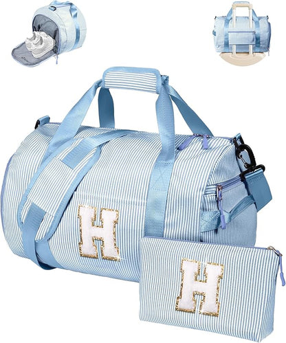 Customized Gifts for Daughter, Girl Gym Bag, Kids Initial Overnight Duffel Bags with Shoe Compartment, Personalized Travel Bag with Makeup Pouch, Sweet Girls Gift for Niece (Letter H)