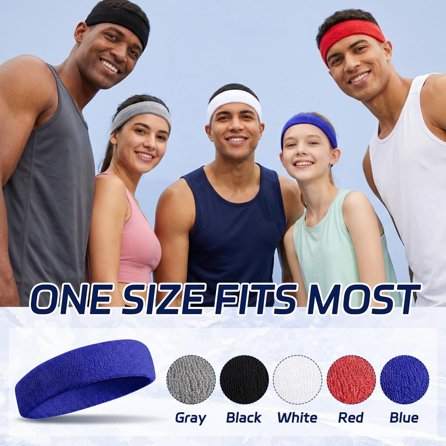 5 Pcs Sweatbands Sports Headband for Men & Women, Moisture Wicking Hairband