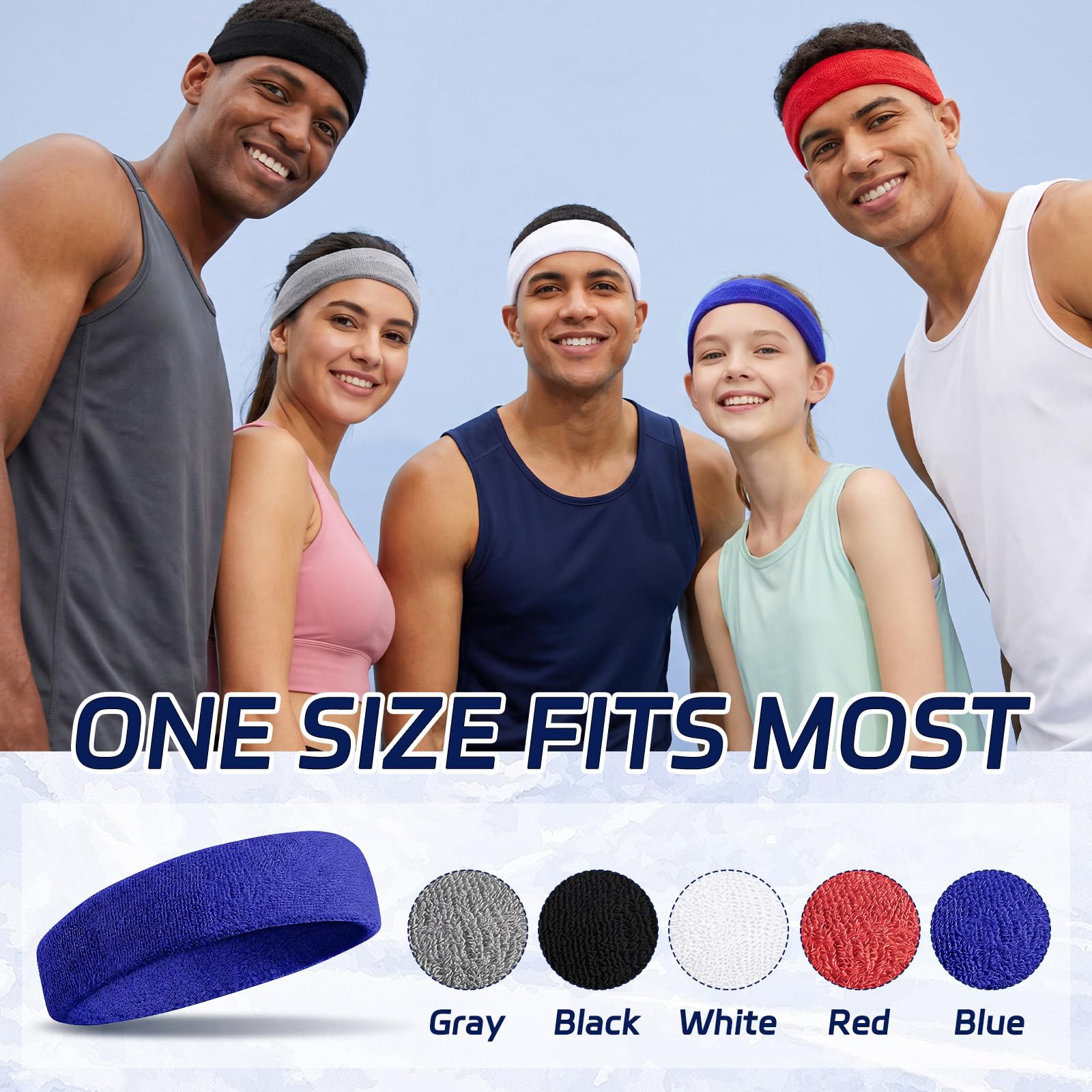 5 Pcs Sweatbands Sports Headband for Men & Women, Moisture Wicking Hairband
