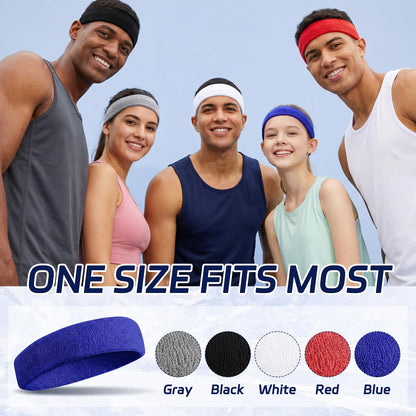 5 Pcs Sweatbands Sports Headband for Men & Women, Moisture Wicking Hairband