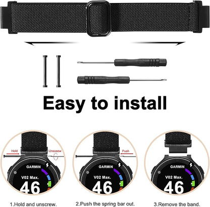 Elastic Nylon Watchband Compatible with Garmin Forerunner 235/220/230/620/630/735XT,Soft Adjustable Sport Stretchy Replacement Strap for Forerunner 235 Lite/Approach S20/S6/S5 Accessory