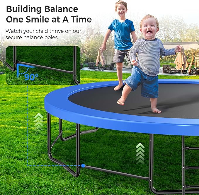 12 14 15 16FT Outdoor Trampolines for Kids and Adults, Pumpkin Trampolin with Curved Poles, Recreational Trampolin with Basketball Hoop and Safety Enclosure Net for Kids and Adults