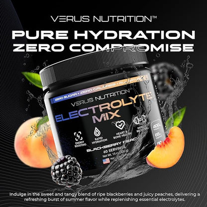 Electrolytes Powder No Sugar- Zero Calorie Hydration Powder | Sugar Free Electrolytes for Fasting, Keto & Vegan | Natural Ingredients Electrolyte Mix for Energy Boost, 60 Servings