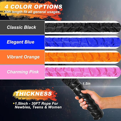 Battle Ropes for Home Gym 1.5Inch Diameter 30FT Lengths Workout Heavy Battle Ropes for Exercise Training Weighted Rope, Working Out Exercise Equipment with Protective Cove - Blue