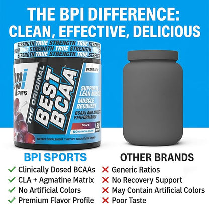 BPI Sports Best BCAA Powder - Muscle Recovery Support - Branched Chain Amino Acids | Building Blocks of Protein and Muscle - Post Workout Recovery ??Hydration - Grape, 30 Servings