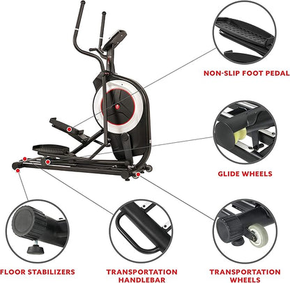 Sunny Health & Fitness Elliptical Trainer Machine w/Built-in Pulse Sensor, Low Impact Cardio Exerciser & Full-Body Cross Training for Home, Optional Free SunnyFit App Link & Electric w/300LB Load