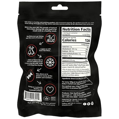 Nordic Catch Freeze Dried Cod Bites Seafood Snacks - Chips made from Wild Caught Icelandic Cod Fish - Healthy Dry Fish Snack, Rich in Omega 3 Fatty Acids, Protein Packed Keto Friendly Dried Fish Jerky - 35g Resealable Bag - 1pk