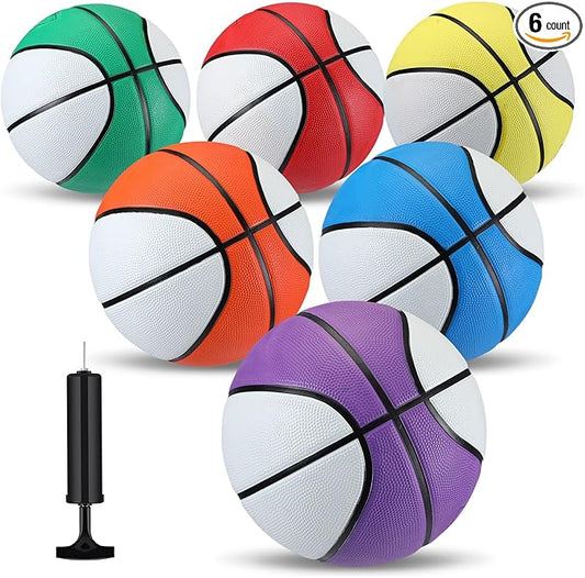 Jenaai 6 Pcs Rubber Basketballs Official Size Bulk Streetballs Multicolor Basket Balls with Pump