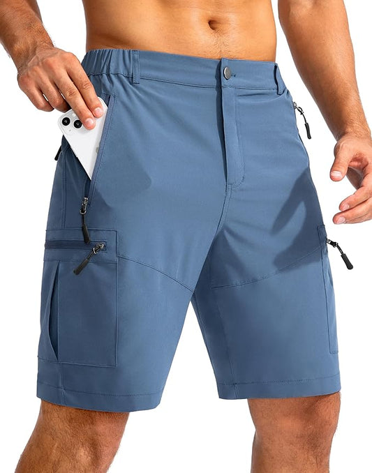 Pudolla Men's Hiking Cargo Shorts 9" Lightweight Outdoor Work Shorts for Men Travel Golf Camping
