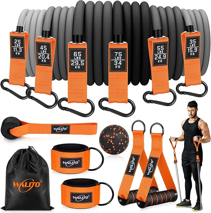 WALITO Resistance Bands Set - Exercise Bands with Handles, Door Anchor, Legs Ankle Straps, for Heavy Resistance Training, Physical Therapy, Muscle Training, Yoga, Home Workouts, Gym Equipment