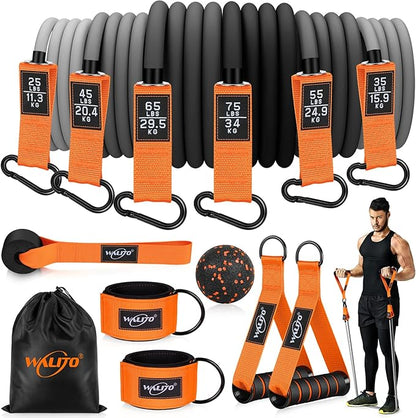 WALITO Resistance Bands Set - Exercise Bands with Handles, Door Anchor, Legs Ankle Straps, for Heavy Resistance Training, Physical Therapy, Muscle Training, Yoga, Home Workouts, Gym Equipment
