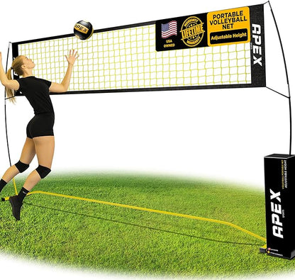 Volleyball Net Training – 12' Wide, Portable Adjustable Height 7.4' to 8' – Includes Ground Stakes, Carry Bag – Indoor & Outdoor Use, Designed by Pro Athletes for Peak Performance