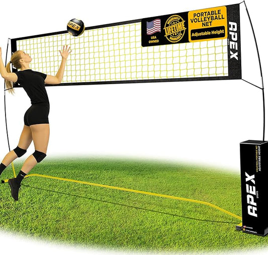 Volleyball Net Training – 12' Wide, Portable Adjustable Height 7.4' to 8' – Includes Ground Stakes