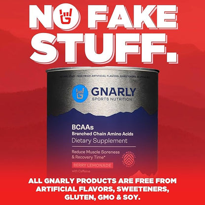 Gnarly Nutrition BCAA Powder, Berry Lemonade ??Pre-Workout BCAAS Amino Acids ??NSF Sport Certified ??Supplement to Support and Rebuild Muscle ??Berry Lemonade with Caffeine, 10.58 oz