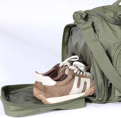 Duffel Bag – Heavy Duty Tactical Gym Bag for Men, Splashwater-Proof Weekender Travel Bag for Basketball, Football, Soccer, Hiking, and Hunting (Dark Green)