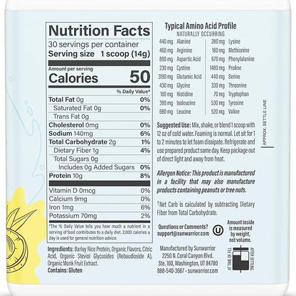 Sunwarrior Protein Water Mix Vegan Plant-Based Protein and Hydration Powder 10g Protein Drink Pineapple Coconut Flavored 420g Tub (30 SRV) Protein Refresh