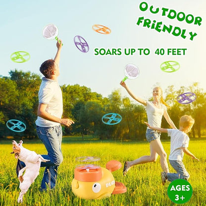 COUOMOXA Flying Disc Launcher for Kids: 3-12 Year Old Boys Girls Throw and Catch Outdoor Indoor Sports Game - Fun Family Activity Chasing Toys - Perfect Birthday Party Gift for Kid