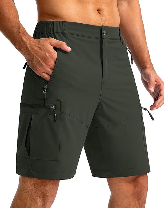 Pudolla Men's Hiking Cargo Shorts 9" Lightweight Outdoor Work Shorts for Men Travel Golf Camping