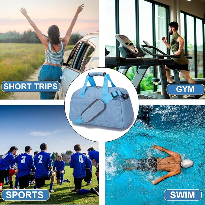 14 inch Small Gym Bag for Women & Men, Mini Duffel Bag for Travel Sports Lightweight Carry On Bag (Light Blue)