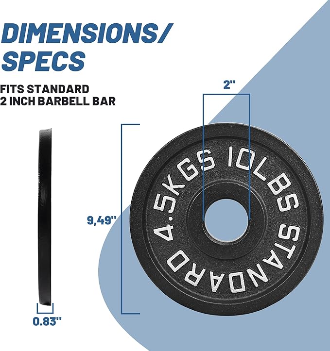 Professional-Grade Cast Iron Weight Plates | Dual-Hole Weight Plates with 2-Inch Bore | Ideal for Strength Training and Weightlifting | Multiple Weight Options Available
