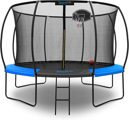 SereneLife 8FT 10FT 12FT 14FT Outdoor Trampoline for Kids and Adults – ASTM Certified Heavy-Duty Backyard Trampoline with Safety Poles, Net Enclosure, and Stable Anti-Rust Frame